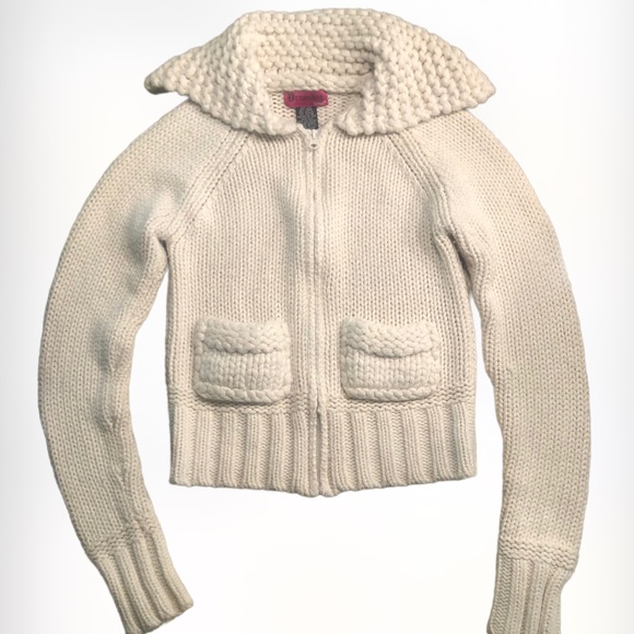 DEMANDING by Say What? Vintage Cropped Zip Up Cream Cardigan SZ L - Picture 1 of 6